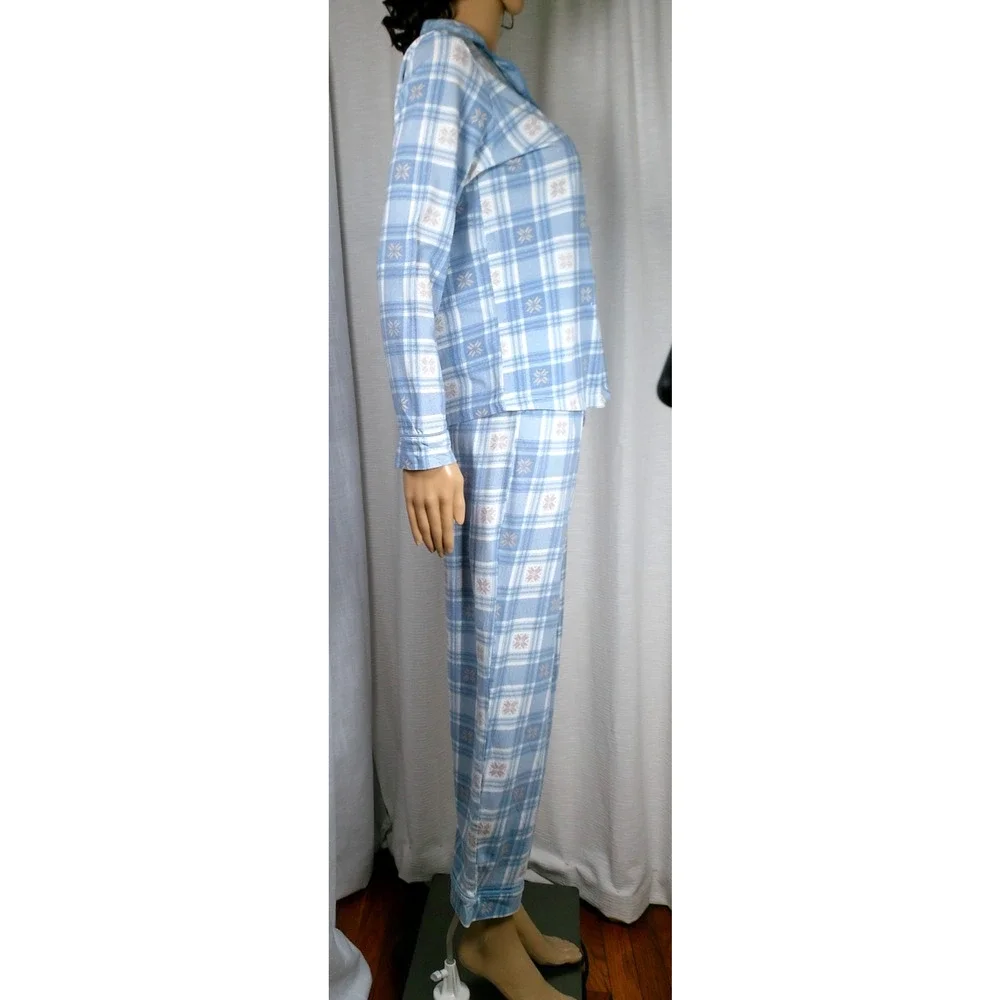 Poppy Clay Organic Cotton Pajama Set Blue Plaid Button Front Lounge Cottagecore